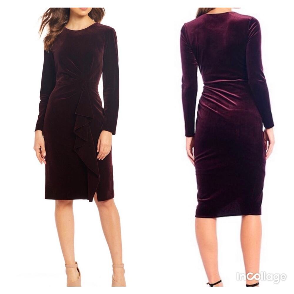 Antonio Melani Tenley Velvet Dress in Cabernet Long Sleeves Women's 8